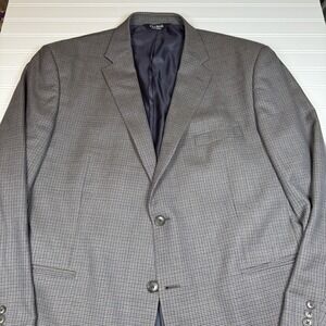 Jos A Bank Executive Blazer 46R Traditional Fit Grey Blue Glen Plaid Wool GUC